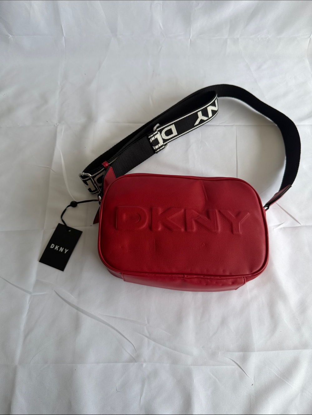 DKNY Red Crossbody Bag with Black Strap
